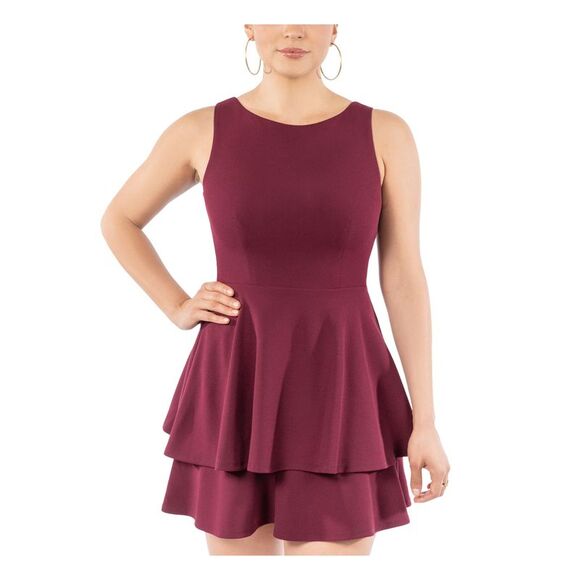 B DARLIN Dresses & Skirts - B DARLIN Womens Stretch Lined Sleeveless Scoop Neck Mini Party Layered Dress